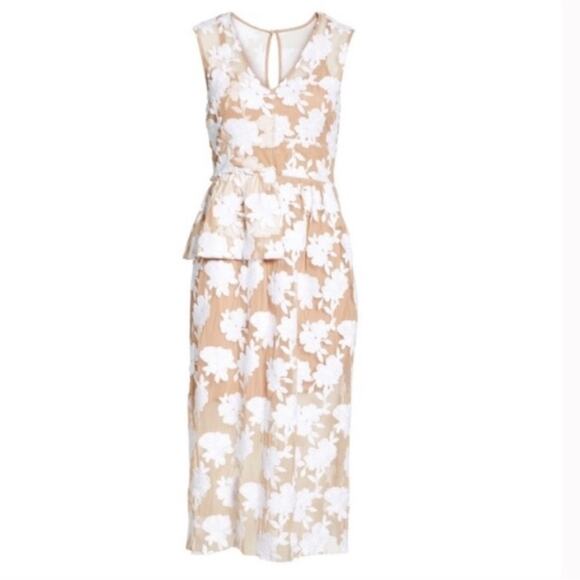 NWT Tracy Reese White Floral Embroidered Half Peplum Dress 10 - Picture 2 of 12